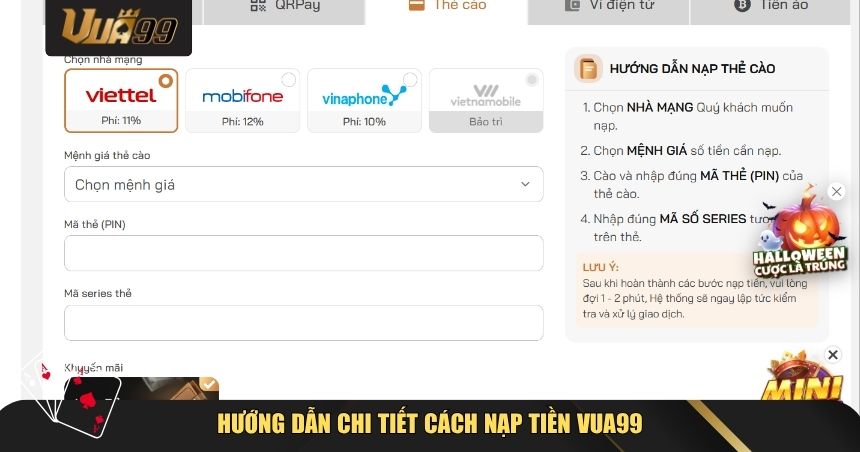Hướng dẫn chi tiết cách nạp tiền VUA99
